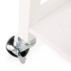 Desserte de cuisine roulante blanche avec plateau en bois d'hévéa, 3 étagères, placard et tiroir – Unité individuelle