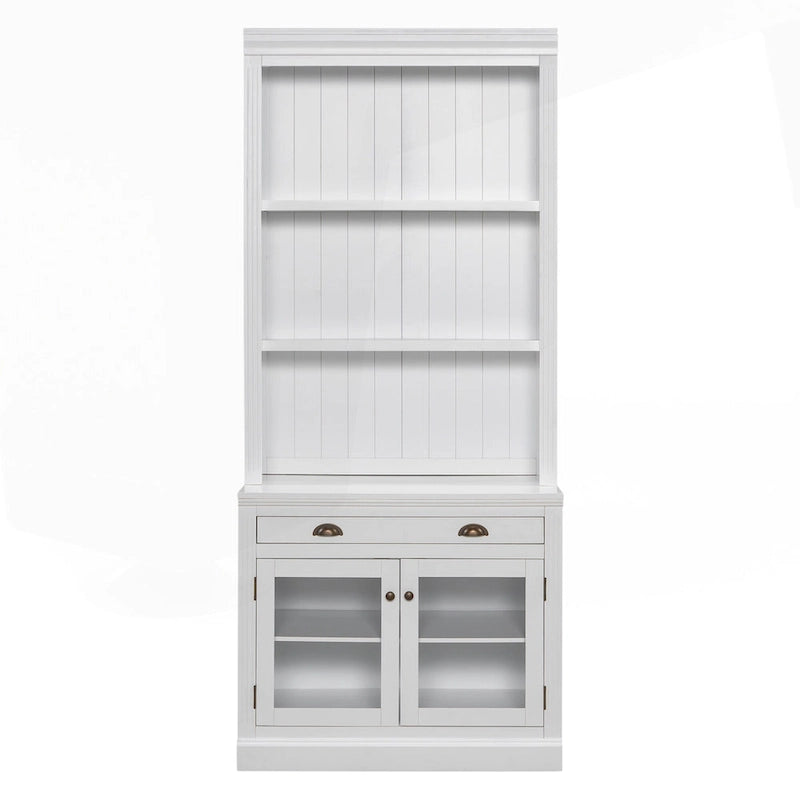 Bibliothèque moderne blanche avec lumière LED, 2 portes vitrées, 3 étagères et 1 tiroir – Individuelle