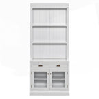 Bibliothèque moderne blanche avec lumière LED, 2 portes vitrées, 3 étagères et 1 tiroir – Individuelle