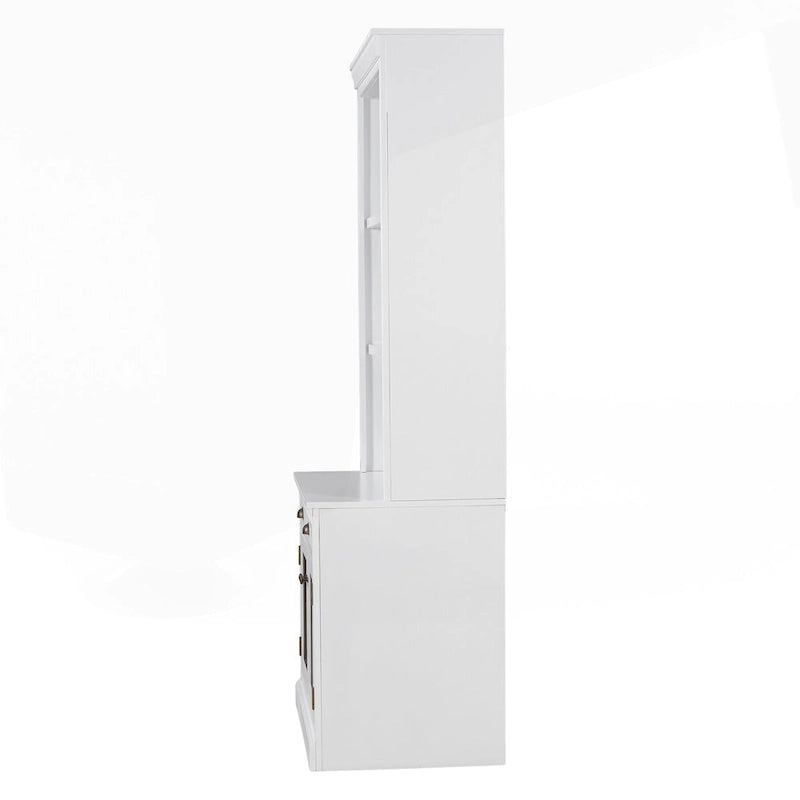 Bibliothèque moderne blanche avec lumière LED, 2 portes vitrées, 3 étagères et 1 tiroir – Individuelle