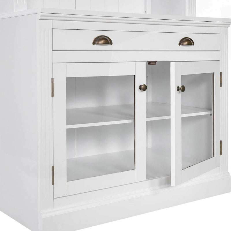 Bibliothèque moderne blanche avec lumière LED, 2 portes vitrées, 3 étagères et 1 tiroir – Individuelle