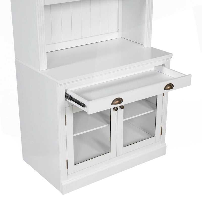 Bibliothèque moderne blanche avec lumière LED, 2 portes vitrées, 3 étagères et 1 tiroir – Individuelle