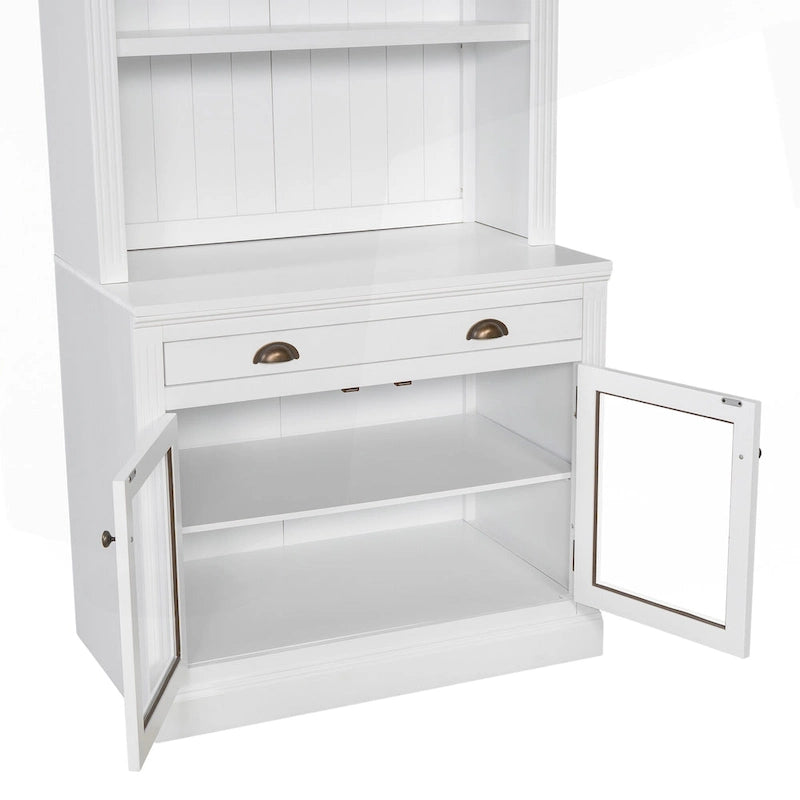 Bibliothèque moderne blanche avec lumière LED, 2 portes vitrées, 3 étagères et 1 tiroir – Individuelle