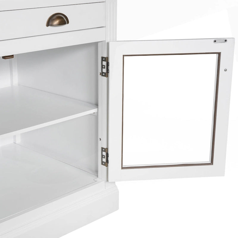 Bibliothèque moderne blanche avec lumière LED, 2 portes vitrées, 3 étagères et 1 tiroir – Individuelle