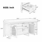 Banc de rangement pour chaussures 1 place avec coussin et portes en rotin – Espresso / Blanc / Bleu marine / Naturel