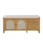 Banc de rangement pour chaussures 1 place avec coussin et portes en rotin – Espresso / Blanc / Bleu marine / Naturel