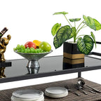 Chariot de bar roulant d'extérieur en rotin marron clair avec plateau en verre trempé et étagère de rangement – Simple