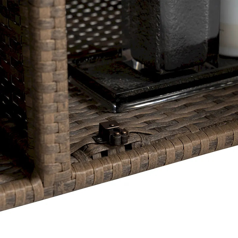 Chariot de bar roulant d'extérieur en rotin marron clair avec plateau en verre trempé et étagère de rangement – Simple