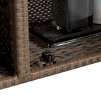 Chariot de bar roulant d'extérieur en rotin marron clair avec plateau en verre trempé et étagère de rangement – Simple