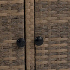 Chariot de bar roulant d'extérieur en rotin marron clair avec plateau en verre trempé et étagère de rangement – Simple