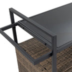 Chariot de bar roulant d'extérieur en rotin marron clair avec plateau en verre trempé et étagère de rangement – Simple