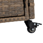 Chariot de bar roulant d'extérieur en rotin marron clair avec plateau en verre trempé et étagère de rangement – Simple