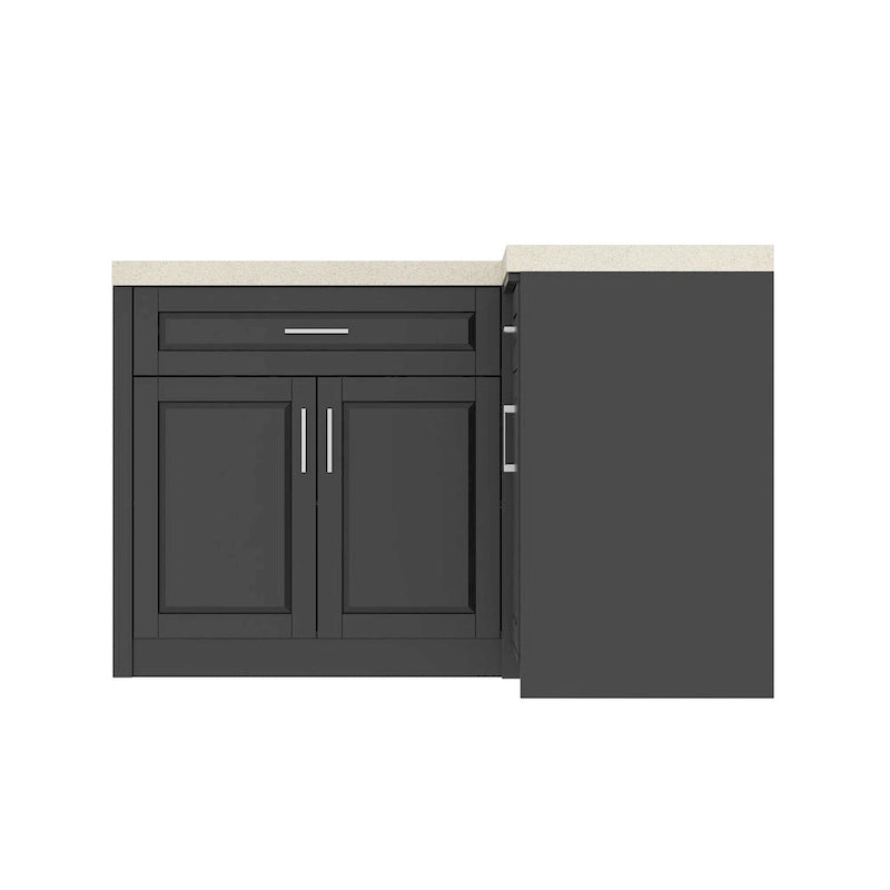 Meuble de cuisine d'angle en L noir avec tiroirs, étagères réglables et plan de travail UV – Individuel