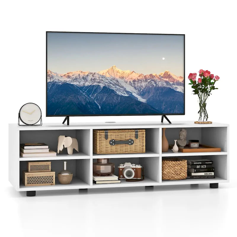 Meuble TV 6 cases blanc avec 3 étagères réglables – Convient aux téléviseurs jusqu'à 50 pouces