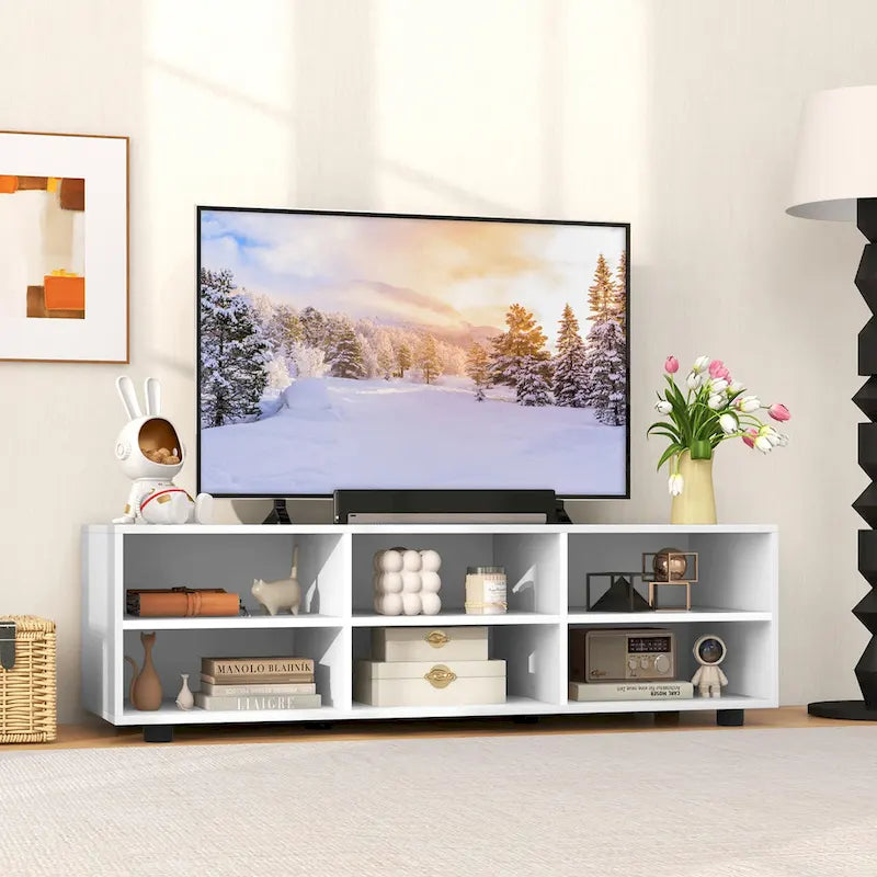 Meuble TV 6 cases blanc avec 3 étagères réglables – Convient aux téléviseurs jusqu'à 50 pouces