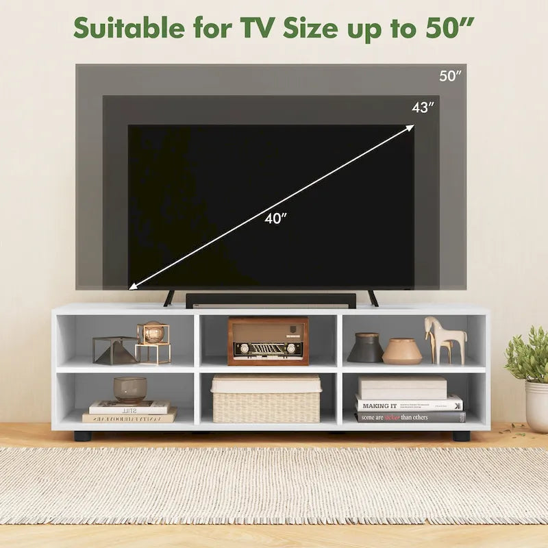 Meuble TV 6 cases blanc avec 3 étagères réglables – Convient aux téléviseurs jusqu'à 50 pouces