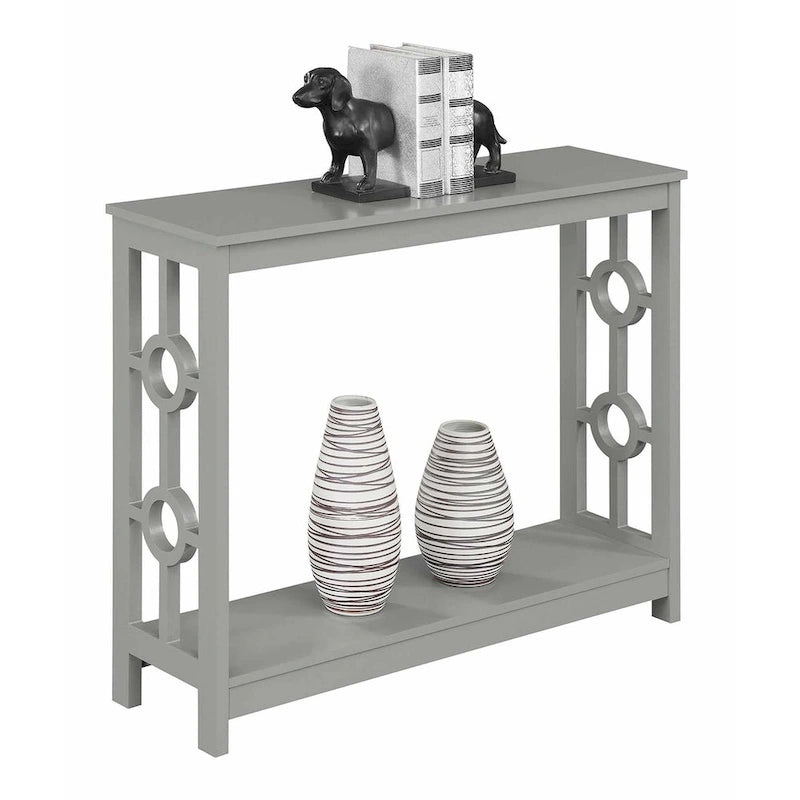 Console 2 plateaux gris/blanc/noir avec cadre latéral en anneau et étagère – Simple