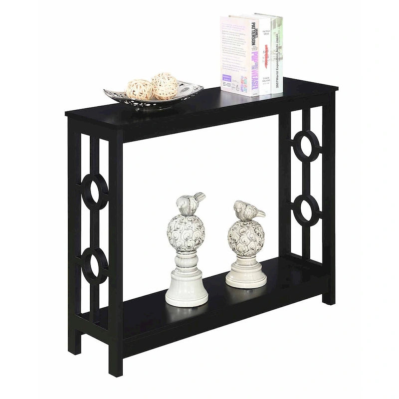 Console 2 plateaux gris/blanc/noir avec cadre latéral en anneau et étagère – Simple