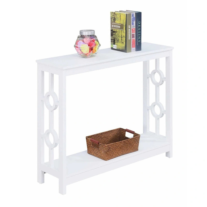 Console 2 plateaux gris/blanc/noir avec cadre latéral en anneau et étagère – Simple