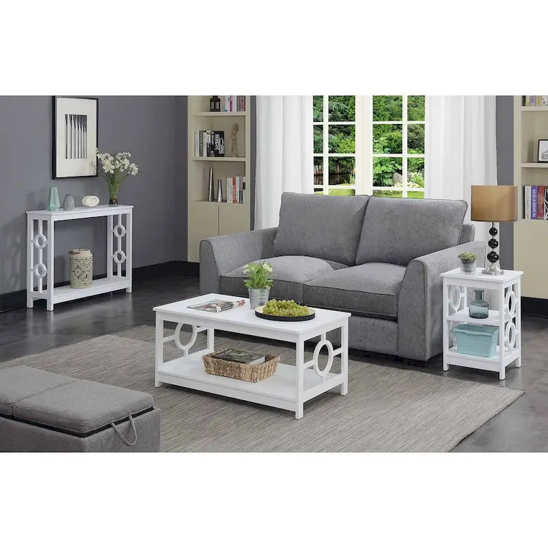 Console 2 plateaux gris/blanc/noir avec cadre latéral en anneau et étagère – Simple