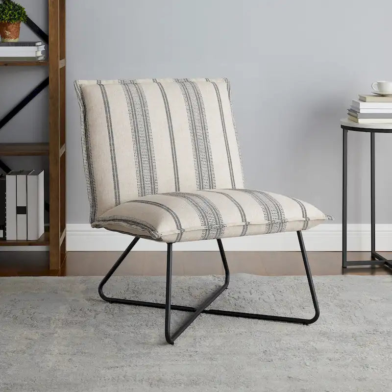 Fauteuil d'appoint Sherpa rayé noir / naturel / gris / blush / beige avec piètement en métal – 1 personne