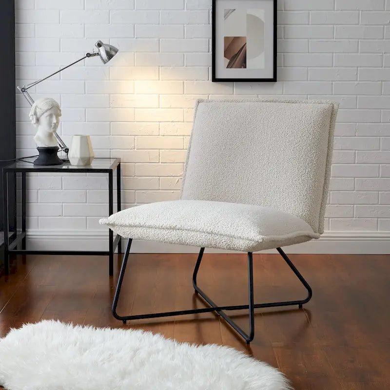 Fauteuil d'appoint Sherpa rayé noir / naturel / gris / blush / beige avec piètement en métal – 1 personne