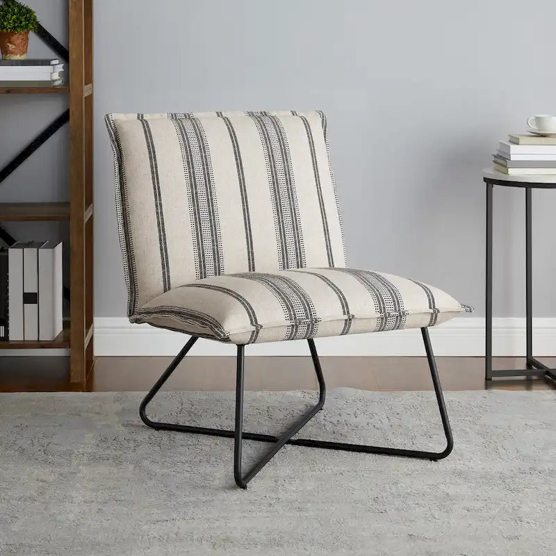 Fauteuil d'appoint Sherpa rayé noir / naturel / gris / blush / beige avec piètement en métal – 1 personne