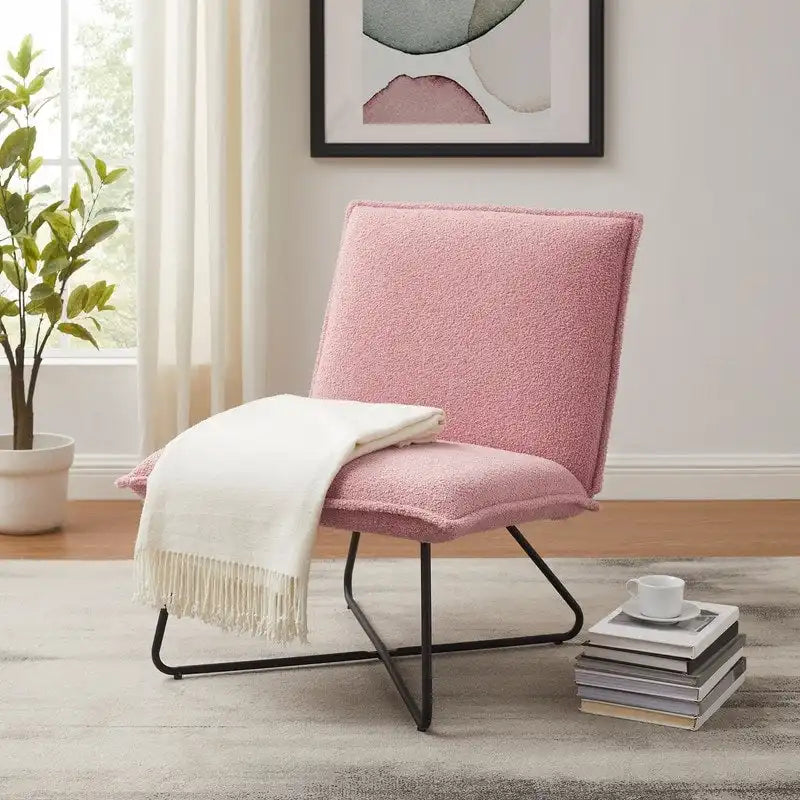 Fauteuil d'appoint Sherpa rayé noir / naturel / gris / blush / beige avec piètement en métal – 1 personne