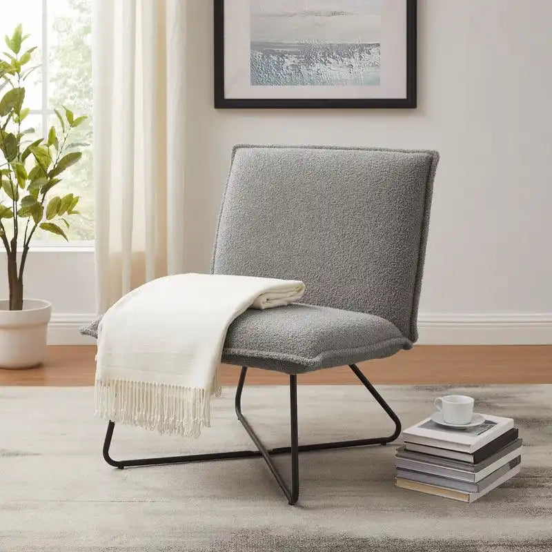 Fauteuil d'appoint Sherpa rayé noir / naturel / gris / blush / beige avec piètement en métal – 1 personne