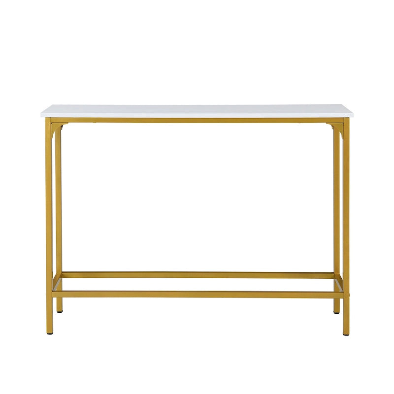 Console étroite blanche et dorée avec plateau en MDF et structure en métal – Simple