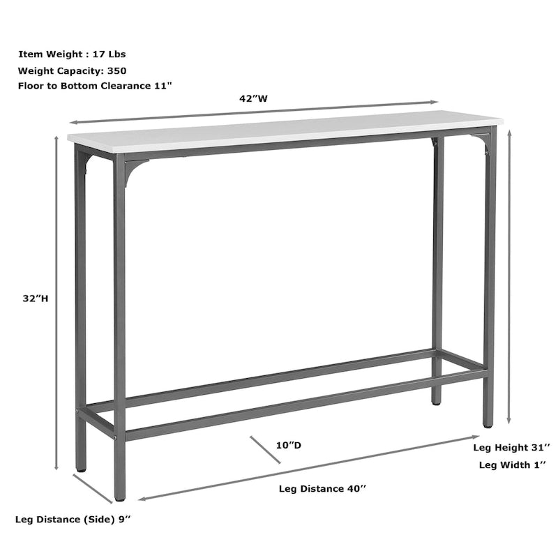 Console étroite blanche et dorée avec plateau en MDF et structure en métal – Simple
