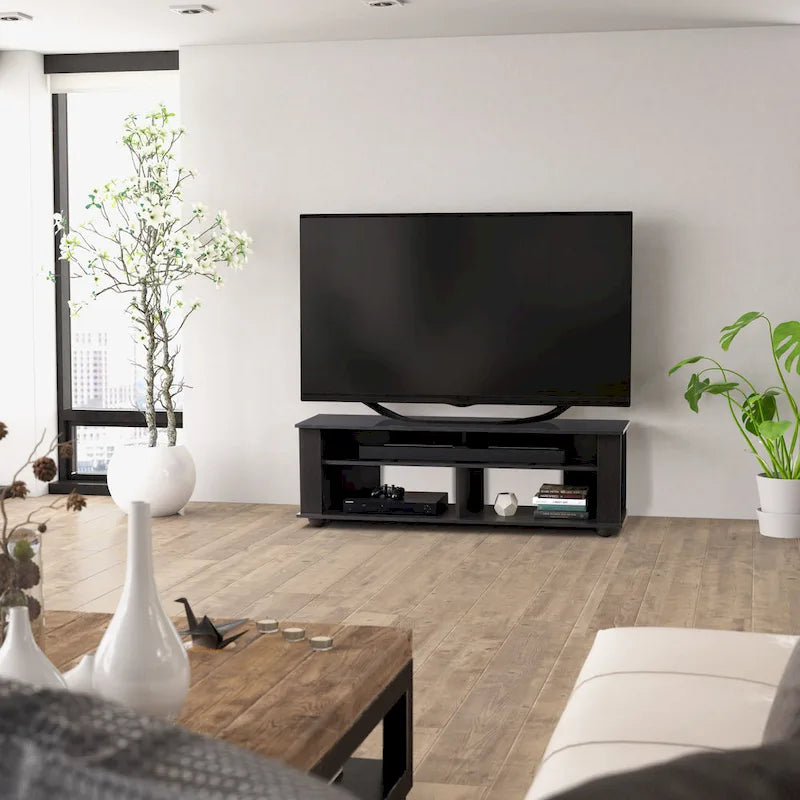 Meuble TV en bois de Ravenwood noir avec étagère pour barre de son – Convient aux téléviseurs jusqu'à 75 po