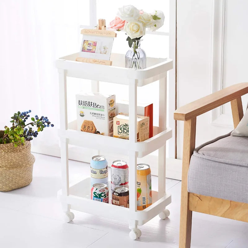Chariot de rangement à roulettes en plastique blanc à 4 étagères – Simple