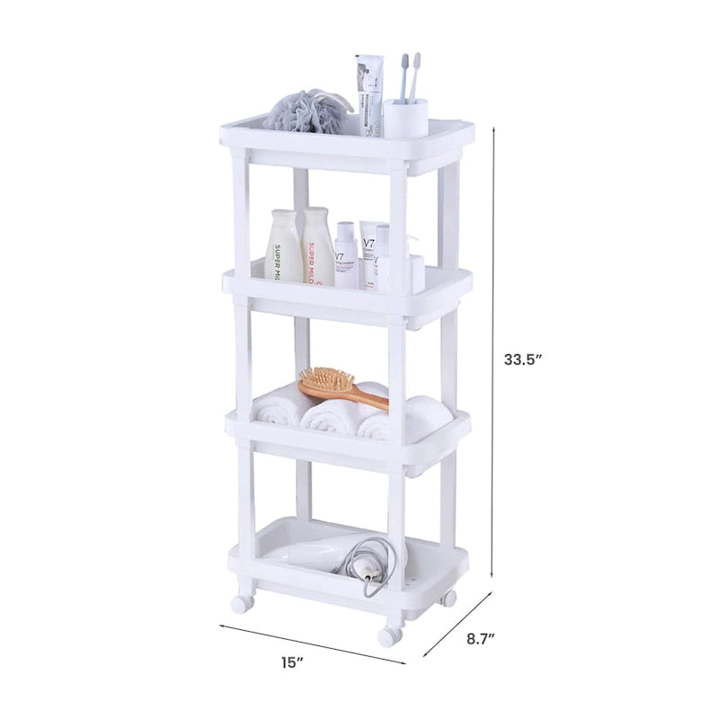 Chariot de rangement à roulettes en plastique blanc à 4 étagères – Simple