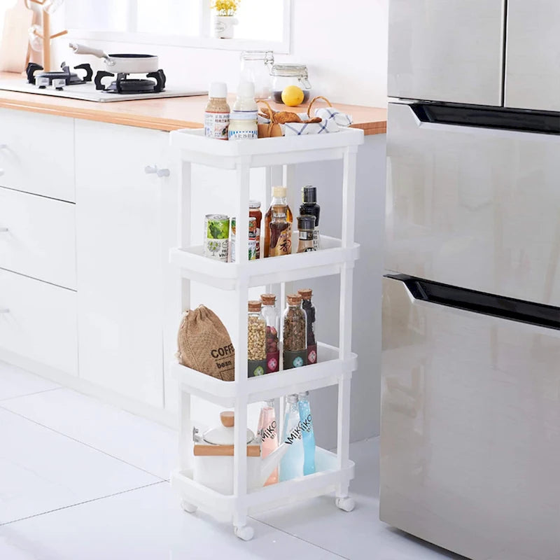 Chariot de rangement à roulettes en plastique blanc à 4 étagères – Simple