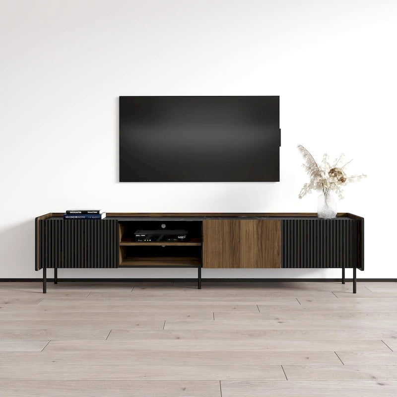 Meuble TV 3D mat Noyer et Noir – Convient aux téléviseurs jusqu'à 85 po