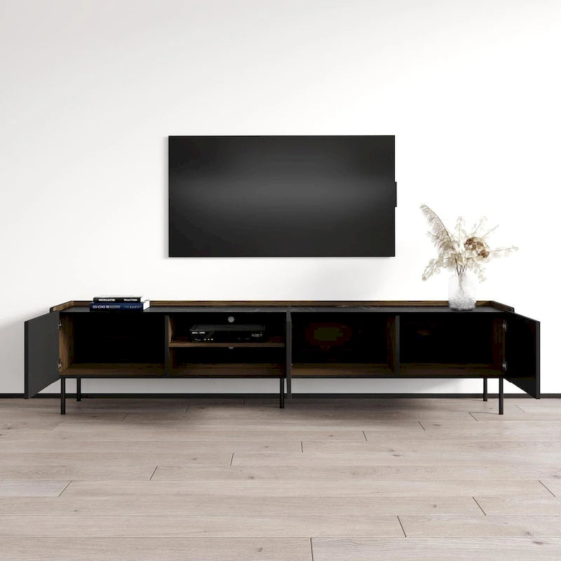 Meuble TV 3D mat Noyer et Noir – Convient aux téléviseurs jusqu'à 85 po