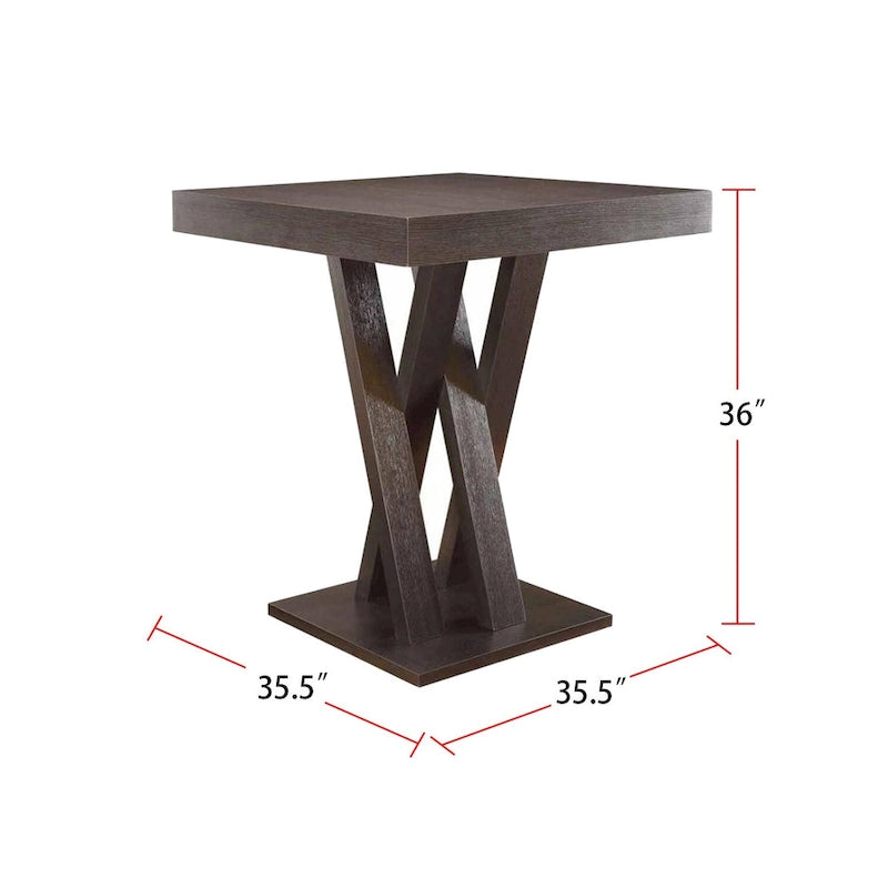 Table de pub carrée à hauteur de comptoir Cappuccino avec base en croisillons – 2 à 4 personnes