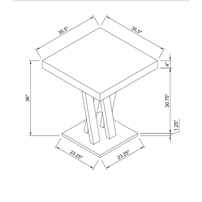Table de pub carrée à hauteur de comptoir Cappuccino avec base en croisillons – 2 à 4 personnes