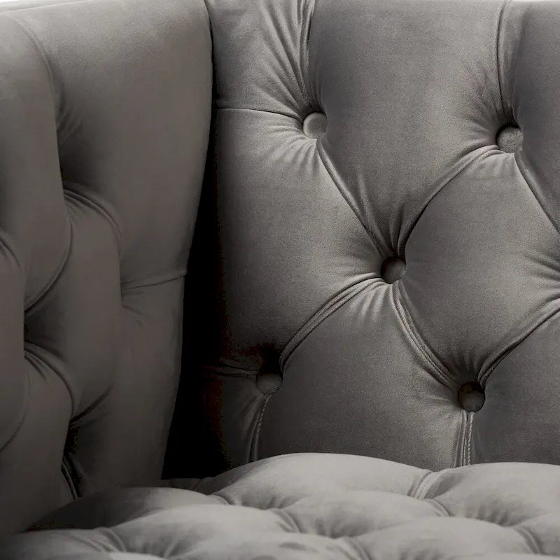 Fauteuil de salon capitonné en velours bleu/gris avec pieds dorés – 1 place