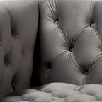 Fauteuil de salon capitonné en velours bleu/gris avec pieds dorés – 1 place