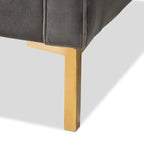 Fauteuil de salon capitonné en velours bleu/gris avec pieds dorés – 1 place