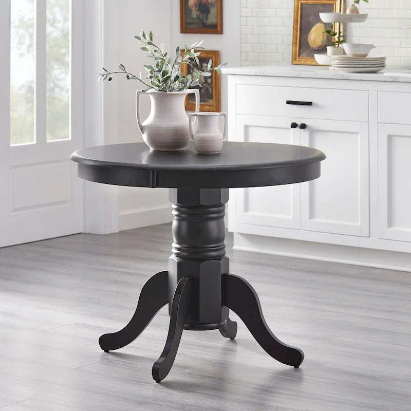 Table de salle à manger sur pied en hévéa massif noir mat/blanc et naturel – 2 à 4 personnes