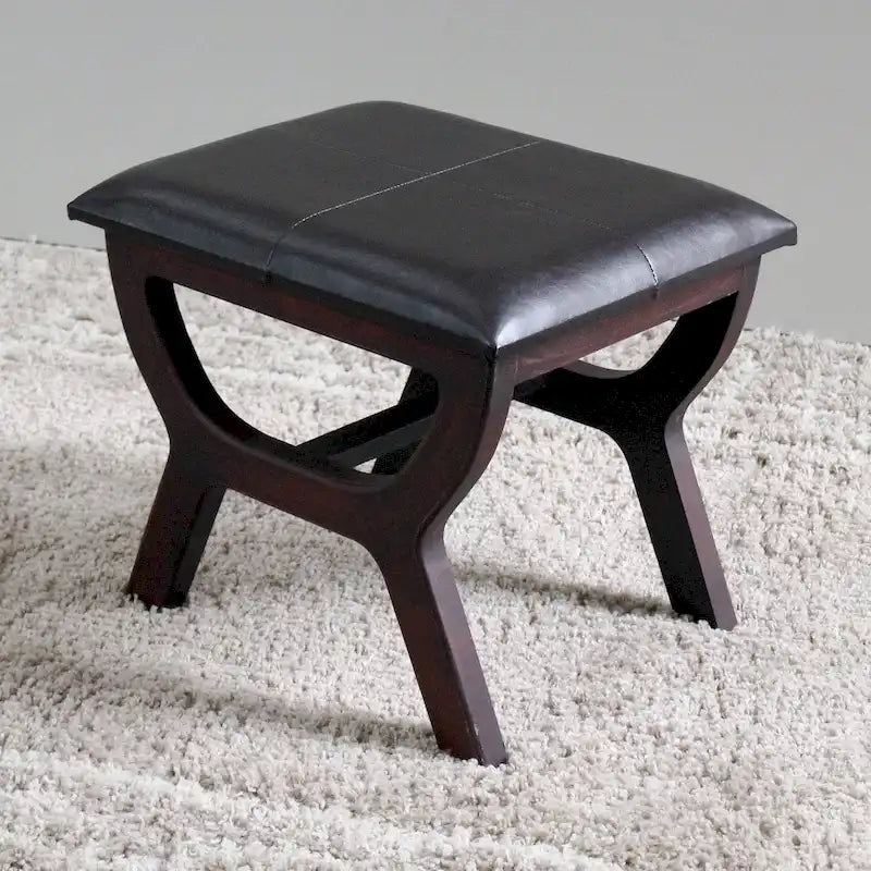 Tabouret de coiffeuse rectangulaire pour 1 personne en similicuir beige/noir/marron avec pieds en bois