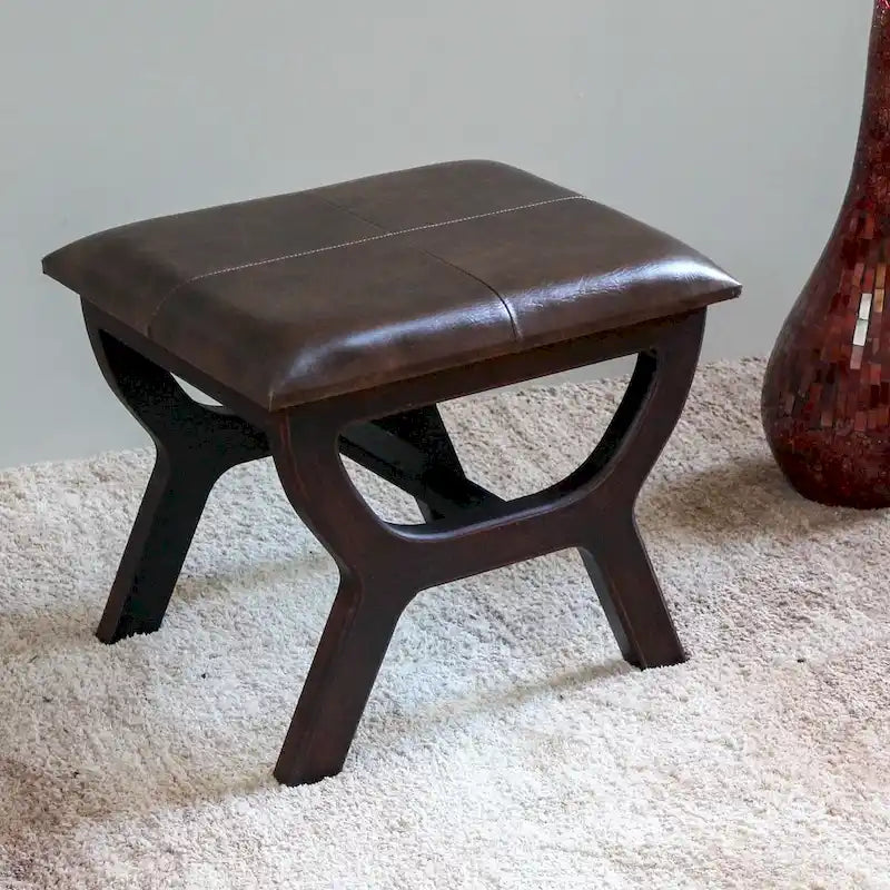 Tabouret de coiffeuse rectangulaire pour 1 personne en similicuir beige/noir/marron avec pieds en bois
