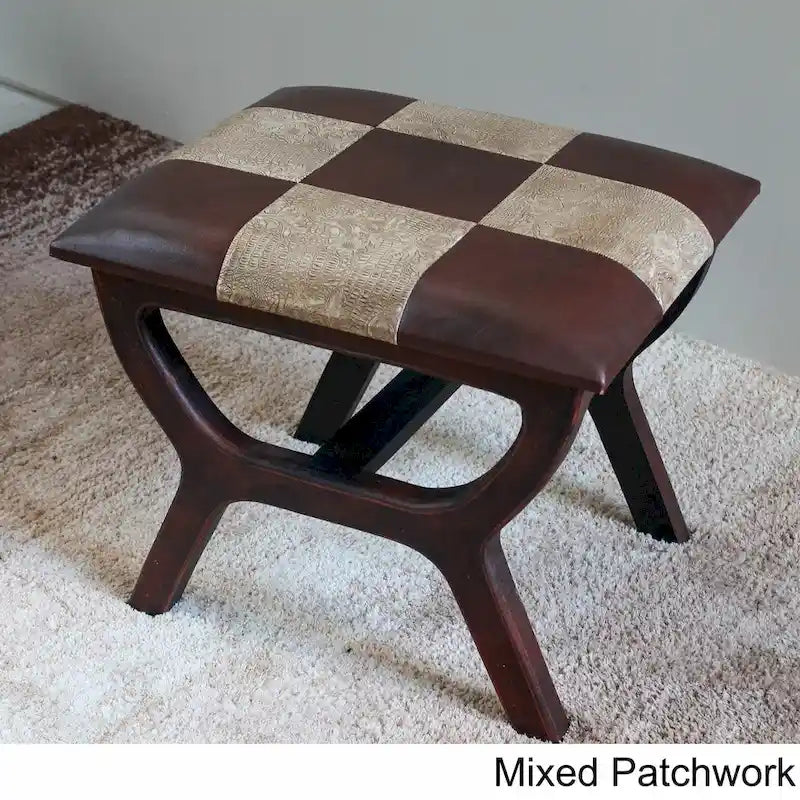 Tabouret de coiffeuse rectangulaire pour 1 personne en similicuir beige/noir/marron avec pieds en bois