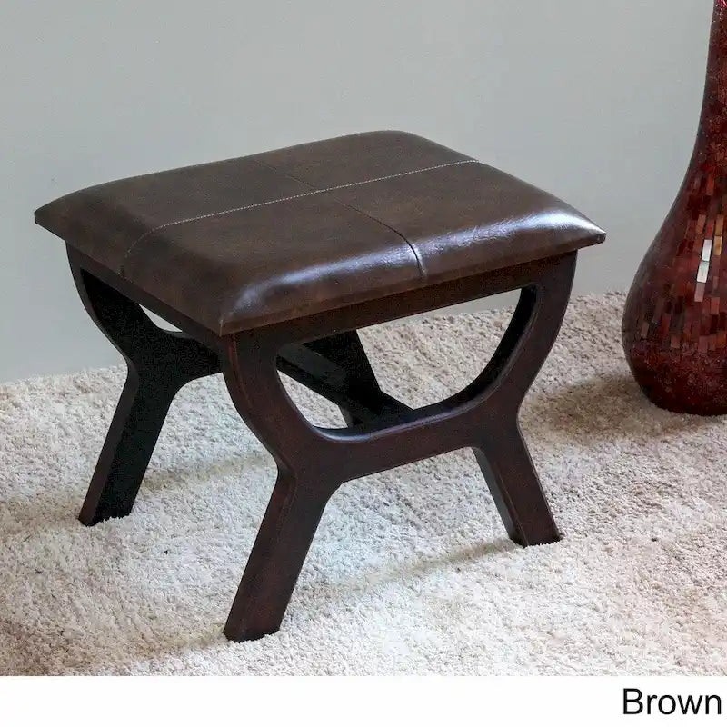 Tabouret de coiffeuse rectangulaire pour 1 personne en similicuir beige/noir/marron avec pieds en bois