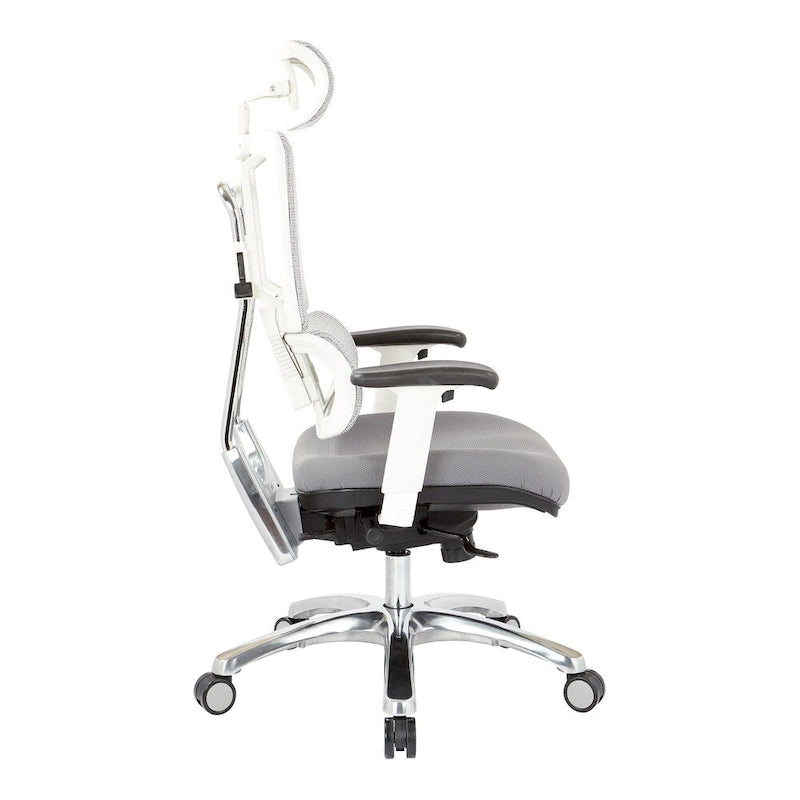 Chaise de bureau grise en maille respirante avec support lombaire réglable et appui-tête – 1 personne