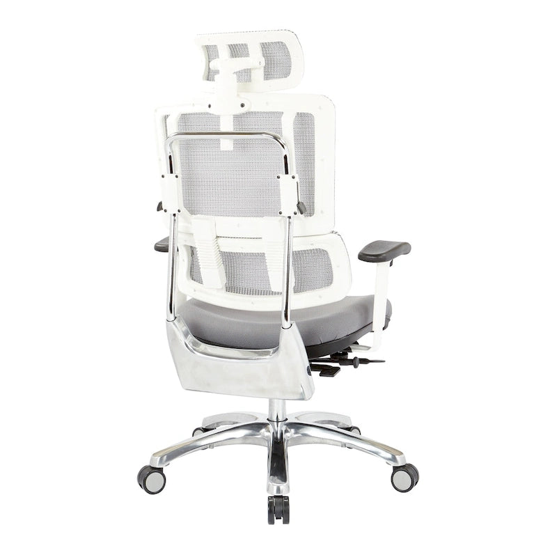 Chaise de bureau grise en maille respirante avec support lombaire réglable et appui-tête – 1 personne