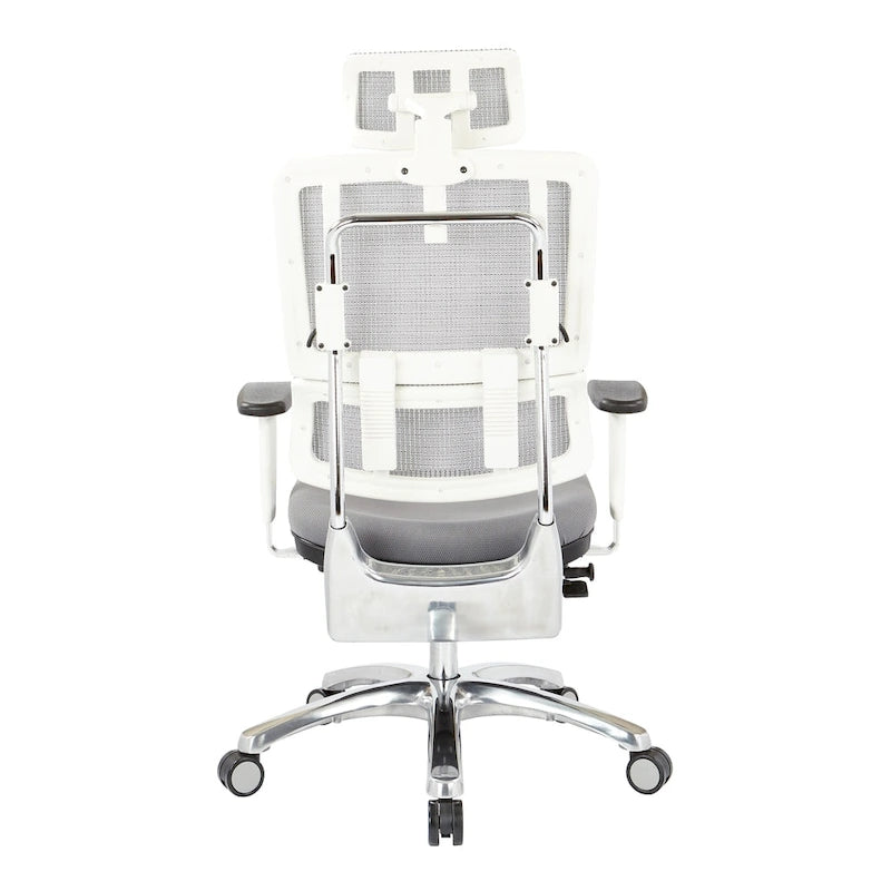 Chaise de bureau grise en maille respirante avec support lombaire réglable et appui-tête – 1 personne